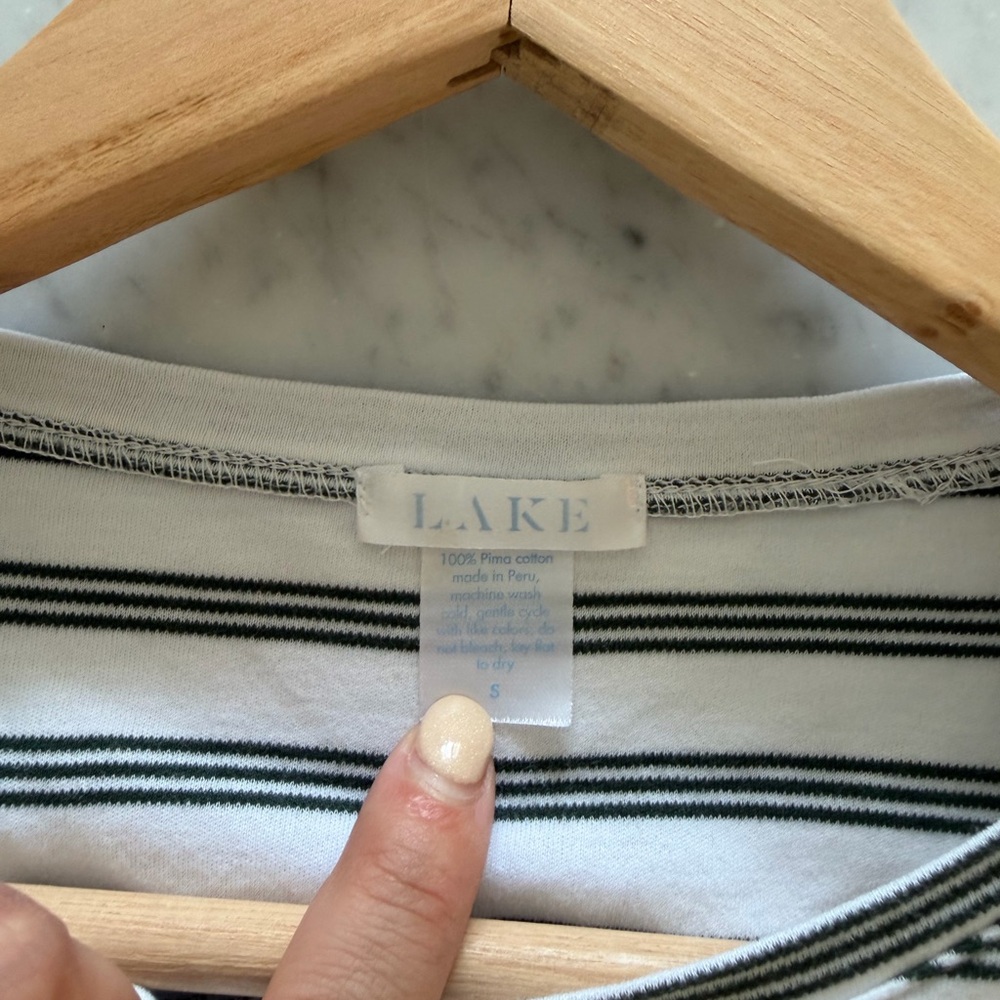 LAKE Green White Stripe Pima Cotton Tee Shirt - Picture 5 of 5
